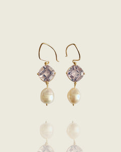 Lavender Quartz and Pearl Earrings