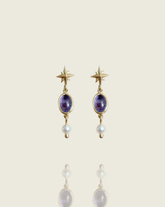 Tanzanite and Pearl Star Stud Earrings