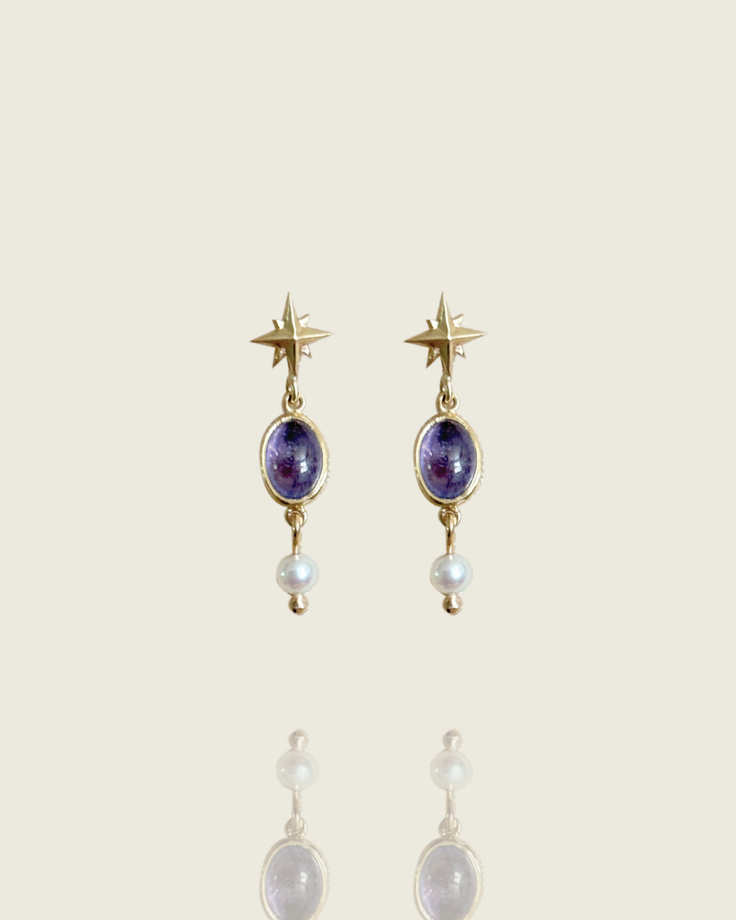 Tanzanite and Pearl Star Stud Earrings