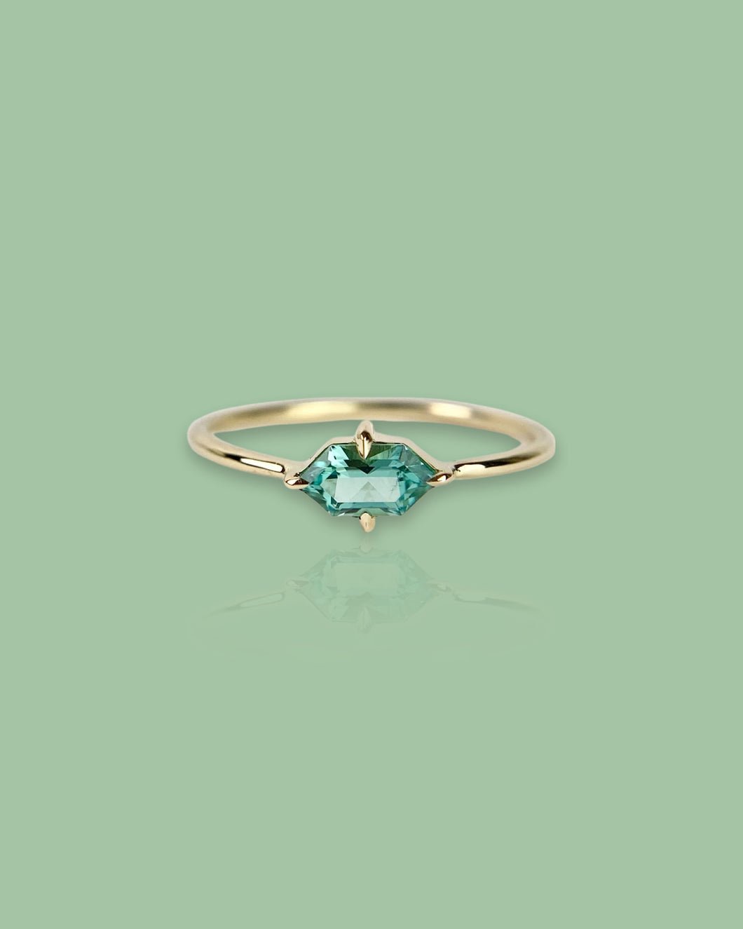 Teal Tourmaline Elongated Hexagon Ring